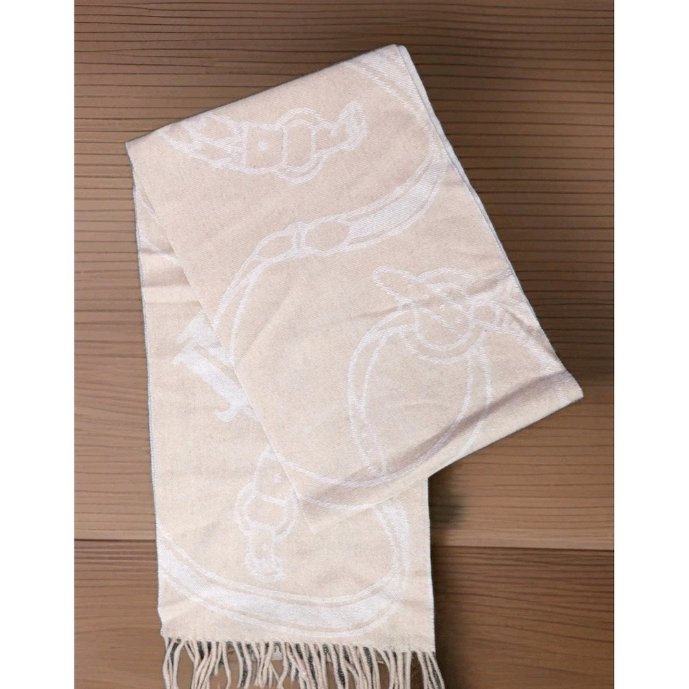 Lauren Ralph‎ Lauren Wool Scarf Equestrian Classic Horseshoe Logo Fringe Luxury - Picture 2 of 8